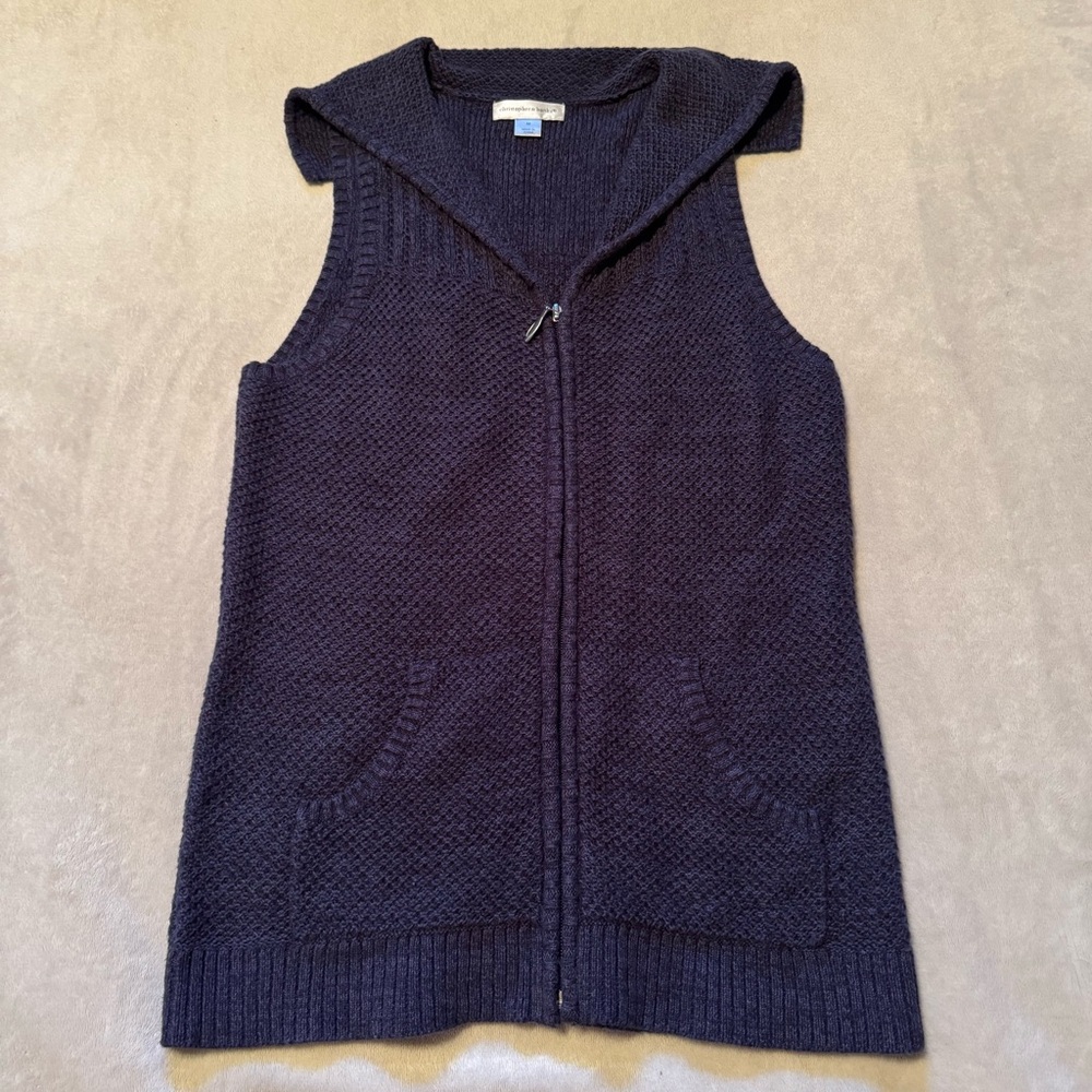 Christopher & Banks Knit Sweater Vest Full Zip Sailor Collar Navy Blue